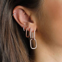 925 sterling silver paper clip huggie hoop earring geometric rectangle hoop minimal delicate 925 jewelry 2024 - buy cheap