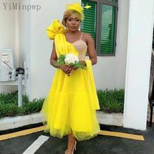YiMinpwp Yellow Bridesmaid Dresses Spaghetti Straps Tea Length A Line Pleats Draped Wedding Guest Party Gown Maid of Honor Dress 2024 - buy cheap