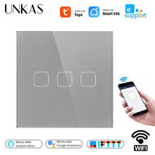 UNKAS EU Standard Work with Alexa Google Home Touch Switch Smart Home 220v Wall interruptor 3 Gang 1 Way wifi light switch 2024 - buy cheap