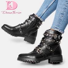 DoraTasia New Female Chunky Heels Ankle Boots Fashion Rivet Buckle Round Toe Zip Boots Women Street Punk Office Shoes Woman 2024 - buy cheap