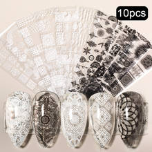 Pegatinas de lámina blanca y negra para uñas, diseños de decoración de uñas, mariposa, flor, transferencia 2024 - compra barato