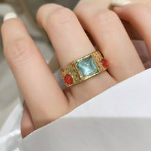 Gsold na moda elegante multicolorido pedra anel temperamento strass metal texturizado anel feminino festa jóias acessórios 202105 2024 - compre barato