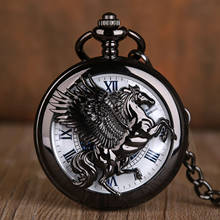 Relógio de bolso mecânico cavalo preto antigo, relógio oco de bolso com números romanos brancos, relógio pingente de corrente com números 2024 - compre barato