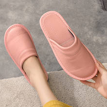 Pink Leather Slippers Unisex Big Size 45 46 Indoor Brand Shoes For Woman Anti-Slip Slippers Female Home Shoes 2024 - buy cheap