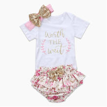 Newborn Baby Girl Clothes Set Summer Letter Short Sleeve Romper Flower Shorts Headband 3Pcs Outfit New Born Infant Clothing 2024 - buy cheap