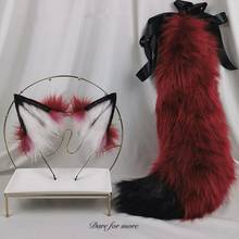 New Red Blood Furry Wolf Fox Cat Ears Hairhoop Headband Tail Hand-made Simulation for Lolita Cosplay Party Costume Custom Made 2024 - buy cheap