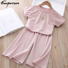 Fashion Outfits Little Girls Clothes Summer Ice Silk Love Sequins Shirt&Wide Leg Pants Cute Korean Toddler Kids Clothign Set 2024 - buy cheap