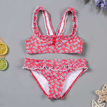 2019 Girls Swimsuit 4-16years Children's Swimwear Two Piece Red Floral Swimsuit For Girls Large Size Bathing Suit Kids G1-CZ953 2024 - buy cheap