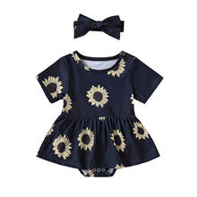 2021 Toddler Baby Flower Printing Two-pieces Set  Infant Girl's O-collar Short Sleeve Bodysuit Skirt + Headband Set 2024 - buy cheap