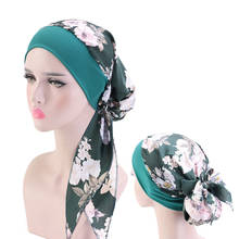 Fashion print flowers women inner hijabs cap muslim head scarf turban bonnet ready to wear Islamic ladies wrap under hijab caps 2024 - buy cheap