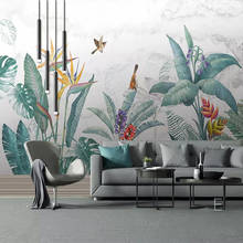 Papel de parede tropical plantas nórdicas, modernas, pintadas à mão, flor, pássaro, folha, mural de parede personalizado, foto, papel de parede para sala de estar, quarto 2024 - compre barato
