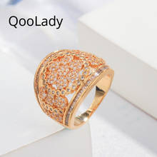 QooLady-Anillo de Zirconia cúbica para mujer, sortija de lujo, de lujo, de oro amarillo africano, ancho, Micro pavé, accesorios de boda, joyería F026 2024 - compra barato
