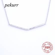 Pekurr 925 Sterling Silver Simple Cubic Zircon Long Link Strip Necklaces For Women Pendants Geometric Branch Choker Jewelry Gift 2024 - buy cheap