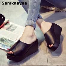 Size 35-41 Womens Sandals Summer Female Leather High Heels Shoes Platform Slippers Pumps Ladies Wedges Peep Toe White Zapatos 33 2024 - buy cheap