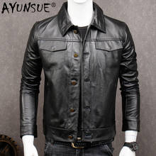 AYUNSUE 2020 Genuine Leather Jacket Men Short Cowhide Leather Coats Spring Autumn 100% Cow Leather Jackets Veste Cuir Homme KJ 2024 - compre barato