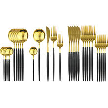 30Pcs Mirror Black Gold Cutlery Set Flatware Set Dessert Fork TeaSpoon 304 Stainless Stee Dinnerware Set Kitchen Tableware 2024 - buy cheap