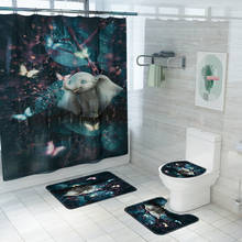 Cortinas de ducha de tela de elefante Dumbo, alfombrilla antideslizante, cubierta de tapa de inodoro, alfombrilla de baño 2024 - compra barato