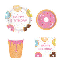 52pcs/set Theme Party Disposable Tableware Set Donut Plate Cup Napkins Banner 1st Birthday Party Wedding Decor Party Supplies 2024 - buy cheap