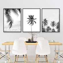 Arte de parede com folhas e palmeira tropical, poster artístico para parede, pintura impressa, preto e branco, imagem decorativa para decoração estética de sala de estar 2024 - compre barato