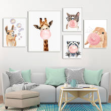 Animal Chewing Gum Giraffe Koala Rabbit Poster Nursery Wall Art Print Canvas Painting Pictures for Baby Kids Room Decoration 2024 - buy cheap