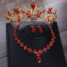 Vintage ouro vermelho cristal conjuntos de jóias de noiva colar brincos de casamento contas africanas strass tiaras coroa barroco conjunto de jóias 2024 - compre barato