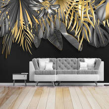 Milofi custom 3D wallpaper mural Nordic minimalist hand painted tropical plant golden leaves background wall decoration painting 2024 - buy cheap