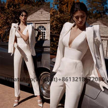 Vestido de novia plisado con cuello en V profundo, traje de novia de satén duro, traje plisado con pantalón y chaqueta, 2021 2024 - compra barato