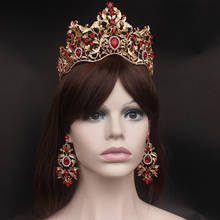 Vintage barroco magnífico vermelho cristal nupcial tiaras verde coroa de casamento para noiva pageant headbands casamento acessórios para cabelo 2024 - compre barato