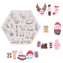 Bolo de natal decoração silicone molde papai noel boneco de neve presente meia veados chocolate cupcake fondant sugarcraft diy ferramentas molde 2024 - compre barato