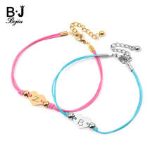 Boho 26 English Letter Charm Bracelets For Women Gold Silver Color Heart Stainless Steel Initial Pink Blue Rope Bracelet BC368 2024 - buy cheap