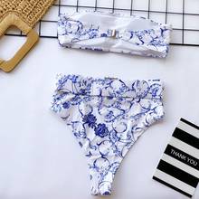 Blue And White Porcelain Bikini High Waisted Women Swimsuit 2020 New Beach Bathing Suit Solid/Leopard Printed Biquini Swimwear 2024 - buy cheap