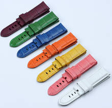 Quality Yellow Pink Green 24mm Colorful  Italy Calf bamboo Leather Watchband for PAM441 for Panerai Strap Watch Band Tang Buckle 2024 - buy cheap