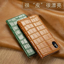 New Genuine Leather Crocodile Grain Flip Case For iPhone 7 8 Plus X XR XS Max 2020 SE Natural Cow Skin Card Pocket Wallet Bags 2024 - buy cheap