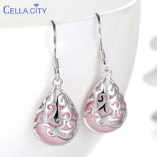 Cellacity Pink White Water Drop Shaped Ear drops Silver 925 Jewelry Gemstones Earrings for Women Hollowed pattern Engagement 2024 - buy cheap