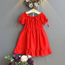 Thunderers-vestido de princesa para niñas, elegante vestido drapeado rojo puro con lazo, para fiesta de cumpleaños y graduación, de verano 2024 - compra barato