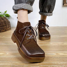 Bota feminina de couro legítimo e ponta quadrada, calçado feminino retrô com cadarço, artesanal, comprimento especial, 2021 2024 - compre barato