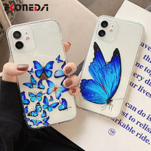 Милый чехол EKONEDA с голубыми бабочками для iPhone 12 11 Pro XS Max X XR 7 8 Plus, защитный силиконовый мягкий чехол из ТПУ 2024 - купить недорого