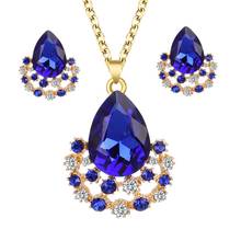 Fashion Luxury Faux Gem Simple Crystal Gem Drop Pendant Necklace Earrings Party Jewelry Set 2024 - buy cheap