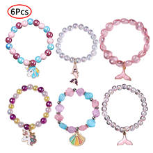 6Pcs Beaded Shell Rainbow Bracelets Kid Girls Animal Beaded Bracelets Baby Mermaid Pendant Beaded Bracelet Girls Party Gifts 2024 - buy cheap