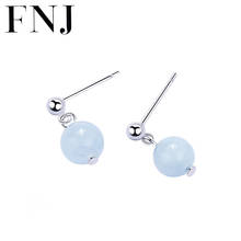 FNJ Aquamarine Earrings 925 Silver Jewelry Original Pure S925 Sterling Silver Stud Earring for Women 2024 - buy cheap