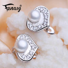 FENASY-pendientes de plata esterlina 925 para mujer, aretes de perlas naturales de agua dulce para mujer, aretes de corazón de amor para boda, joyería nupcial 2024 - compra barato