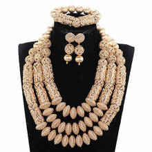 Nigerian Wedding African Golden Jewelry Sets Fashion Dubai Gold Jewelry Sets For Women Copper Statement Necklace Set NCL738 2024 - buy cheap