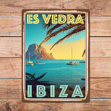 Ibiza espanha es vedra metal estanho sinal de metal casa decoração da parede do quarto retro estilo vintage poster viagem 2024 - compre barato