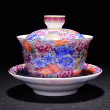 150ml cerâmica chá tureen porcelana gaiwan esmalte tigela de chá com tampa pires conjunto chinês kung fu teaware mestre copo drinkware presente 2024 - compre barato