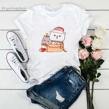 New hot sale femme t-shirt funny peach cat Christmas costume cartoon print women t shirt summer Korean style camiseta mujer tops 2024 - buy cheap