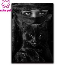 5D DIY diamond painting cross stitch The Islamic woman and the black cat full square round diamond Emeroidery mosaic home decor 2024 - buy cheap