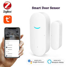 Умный WiFi датчик для двери Tuya Zigbee дверь открытой/закрытый детектор домашней охранной сигнализации удаленный монитор app-уведомление работать с Alexa 2024 - купить недорого