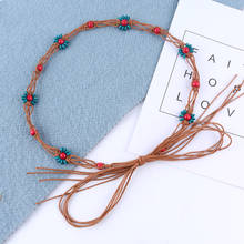 Vintage hand woven braided belt for women ladies long flower tassel wax waist rope decorative for dress Korean straps 2024 - buy cheap