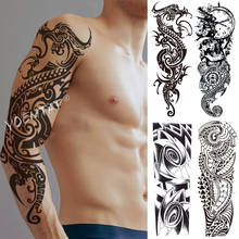 Adesivo de tatuagem com braços grandes maori, dragão com chama, à prova d'água, adesivo temporário, caveira, velocidade, masculino e feminino, totem inteiro 2024 - compre barato