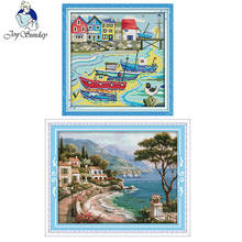 Joy Sunday Love harbor landscape series DIY handmade printed canvas cross-stitch kit DMC 14CT Chinese embroidery needlework set 2024 - buy cheap